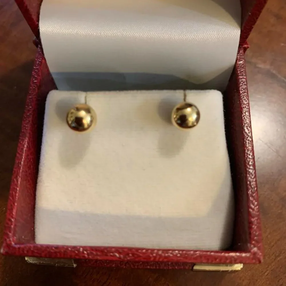 18K Yellow Gold Ball Studs NIB